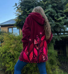Chaqueta Mila cotele forrado burdeo hojas fucsia 0