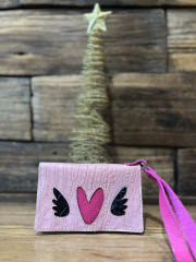 Billetera mini cuero corazon alado rosado fucsia 2 cuerpos 0