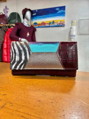 Billetera cuero patchwork 3 cuerpos cebra Burdeo 0