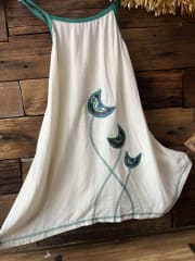 Vestido kisu niña pabilo blanco verde lino 0