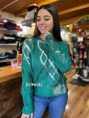 Sueter trenzado foil verde rasgado