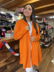 Tapado algodón naranjo con bolsillos y capucha 1