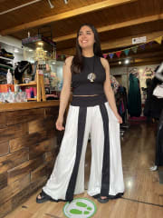 Palazzo Kisu Dalia viscosa lino blanco negro