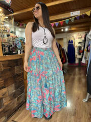 Maxi falda India seda gold seda turquesa rosado gris