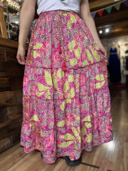 Maxi falda India seda gold verde y fucsia