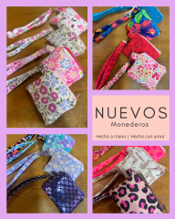 Monedero acolchado con cierre y asa  variedad de diseños y colores