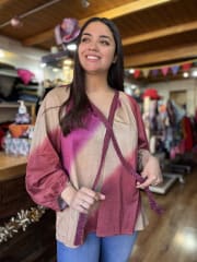 Polera espalda mandala fucsia manga globo
