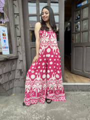 Enterito crepé estampado fucsia y blanco 1