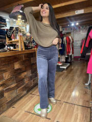 Pantalón Daniela recto cotelé forrado azul piedra alto invierno