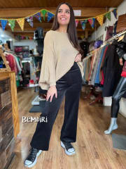 Pantalón Daniela recto cotelé forrado negro alto invierno