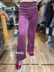 Pantalón Daniela recto cotelé forrado Burdeo alto invierno