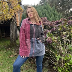 Chaqueta patchwork lana cotele magenta 0