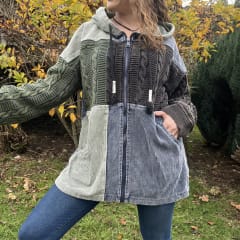 Chaqueta patchwork lana cotele verde 1