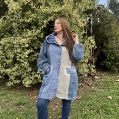 Chaqueta denim bicolor azul gris