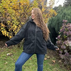 Chaqueta denim cotele deslavado negro mandalas