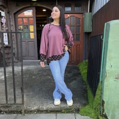 Poleron Olivia algodon malva puntitos negro y blanco 0