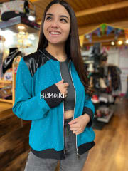 Bomber azul petróleo aplicacion ecocuero