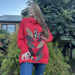 Poleron Elisa franela rojo hojas lunares animal print 0