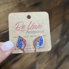 Aros N&F cobre plata bronce hoja mosaico lapislazuli coral turquesa