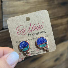 Aros N&F cobre plata bronce circulo mosaico lapislazuli crisocola