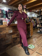 Maxidress Yaritza canuton Burdeo vuelo en mangas