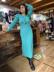 Maxidress Yaritza canuton turquesa vuelo en mangas