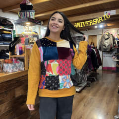 Poleron patchwork lanilla mostaza claro