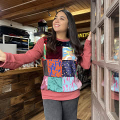 Poleron patchwork lanilla rosa velvet