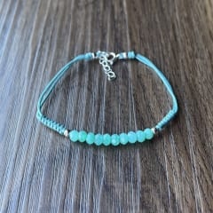 Pulsera Plata 925 aqua verde cristales hilo macramé