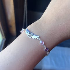 Pulsera Plata 925 angel de huellitas perro o gato cristales colores 0