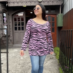 Polera campana lycra cebra rosado