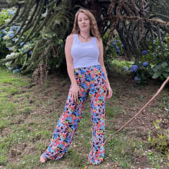 Palazzo lycra floral hojas naranjas