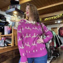 Sueter lana magenta diseño cebras beige 0