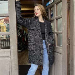 Cardigan solapa negro lana lurex dorado con bolsillos 0