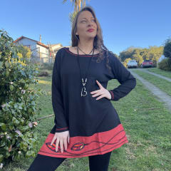 Bluson Kisu kurta lanilla negro franja lino terracota