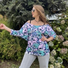 Polera Marlene lycra azul floral lila 0