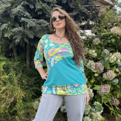 Polera Maria lycra turquesa mandalas
