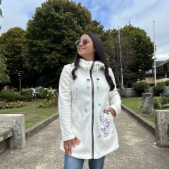 Abrigo Polar antipilling blanco invierno bordado