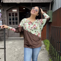 Poleron Marlene velvet cafe floral verde menta 0