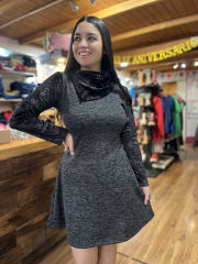 Vestido Alyson lanilla y Velvet estampado cuello pañuelo 0