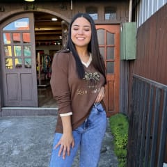 Sueter la vie est belle camel algodon