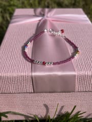 Pulsera plata 925 cristales magenta y rojo