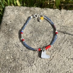 Pulsera plata 925 dije corazon cristales celeste y rojo