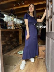 Maxidress modal azul marino manga vuelito
