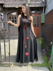 Vestido Kisu fiesta largo central negro rojo 0