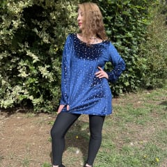 Poleron campana velvet velvet azul estrellas