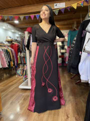 Vestido Kisu fiesta Indira rojo negro manga corta