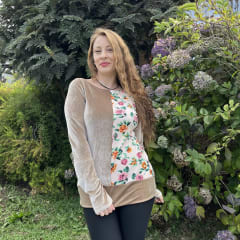 Poleron Mariela velvet beige floral