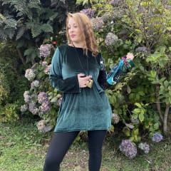 Poleron Sandra velvet verde patchwork manga 0