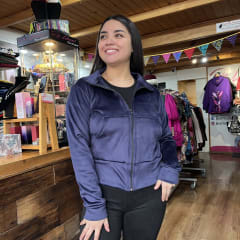 Chaqueta cotelé crop azul con cierre